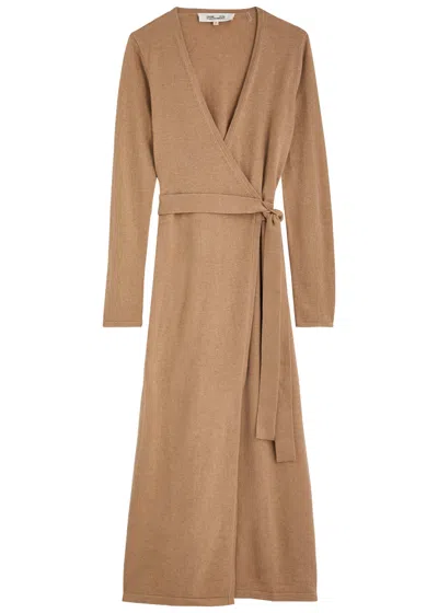 Diane Von Furstenberg Astrid Wool-blend Midi Wrap Dress In Camel