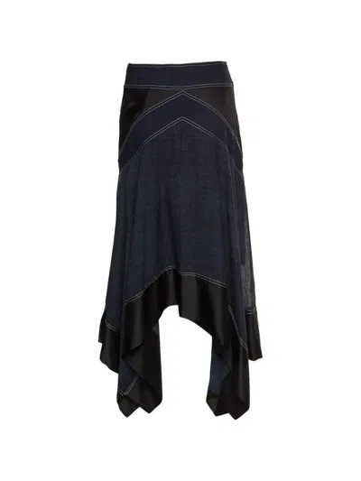 Pre-owned Diane Von Furstenberg Asymmetric Crepe Midi Skirt In Blue
