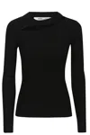 Diane Von Furstenberg Asymmetrical Cutout Black Top With Ribbed Texture In Black