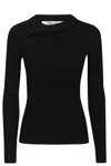 Diane Von Furstenberg Asymmetrical Cutout Black Top With Ribbed Texture In Black