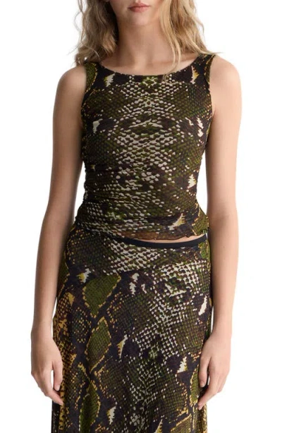 Diane Von Furstenberg Athena Reversible Mesh Top In Serpente Caraway/geo Pesto