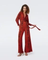 Diane Von Furstenberg Aurelia Wide-leg Deep V-neck Jumpsuit In Wood Grain Red