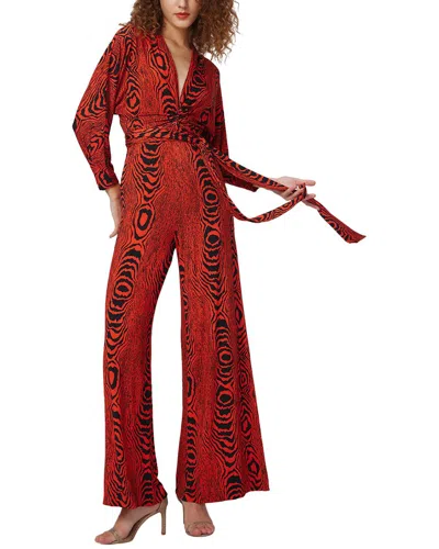 Diane Von Furstenberg Aurelia Wide-leg Deep V-neck Jumpsuit In Wood Grain Red