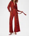 Diane Von Furstenberg Aurelia Wide-leg Deep V-neck Jumpsuit In Wood Grain Red