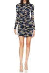 Diane Von Furstenberg Reversible Ruched Floral-print Stretch-mesh Mini Dress In Blue