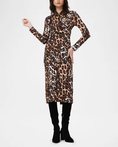 Diane Von Furstenberg Barlow Pleated Animal-print Midi Dress In Tiny Jungle Cat
