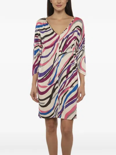 Pre-owned Diane Von Furstenberg Batwing-sleeve Printed Mini Dress In Neutral