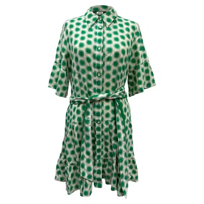 Diane Von Furstenberg Beata Gathered Printed Mini Shirt Dress In Green Cotton