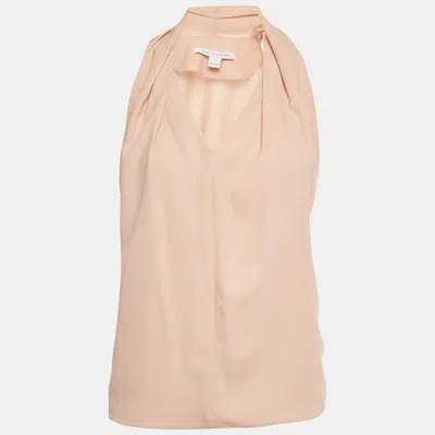 Pre-owned Diane Von Furstenberg Beige Crepe Sleeveless Top S In Sand