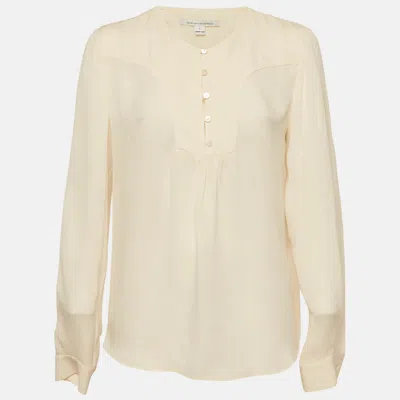 Pre-owned Diane Von Furstenberg Beige Silk Blouse M In White