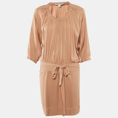 Pre-owned Diane Von Furstenberg Beige Silk Kaipo Short Dress M In Sand