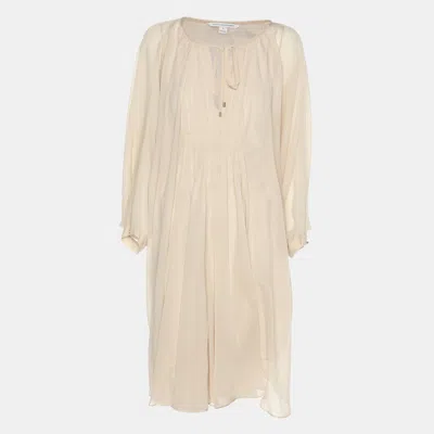 Pre-owned Diane Von Furstenberg Beige Silk New Fleurette Kimono Dress L In Sand