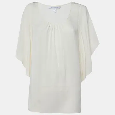 Pre-owned Diane Von Furstenberg Beige Silk Sheer Stella Top Xs/s In Sand