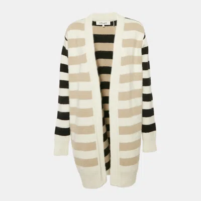 Pre-owned Diane Von Furstenberg Beige/black Striped Angora Wool Long Cardigan S