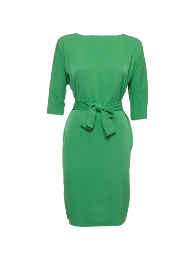 Pre-owned Diane Von Furstenberg Belted Silk Midi Dress In Green