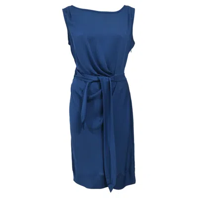 Diane Von Furstenberg Belted Sleeveless Dress In Blue Nylon