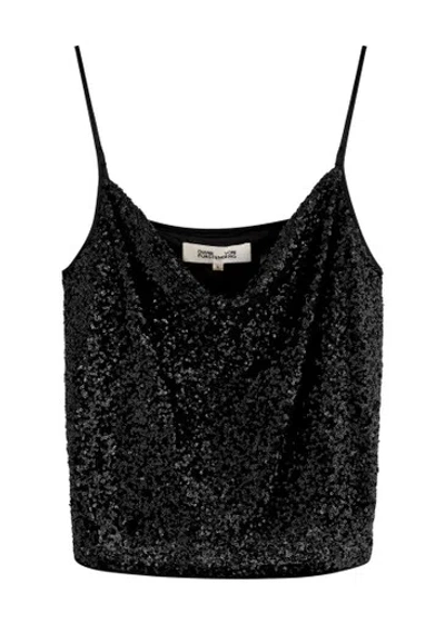 Diane Von Furstenberg Berlin Sequin-embellished Tulle Tank In Black