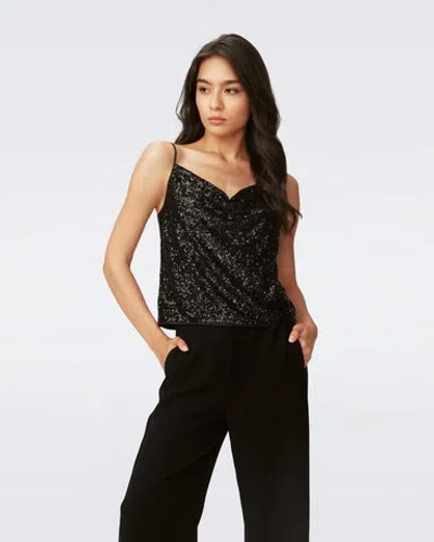 Diane Von Furstenberg Berlin Sequined Tulle Camisole In Black