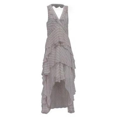 Diane Von Furstenberg Bess Asymmetric Tiered Maxi Dress In White Viscose In Gray