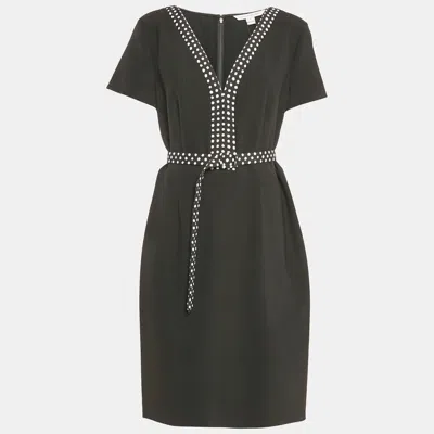 Pre-owned Diane Von Furstenberg Black Contrast Trim Crepe Belted Maisie Dress M