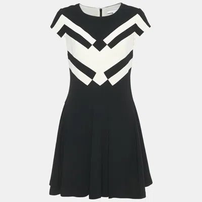 Pre-owned Diane Von Furstenberg Black Crepe Contrast Panel Gail Mini Dress M
