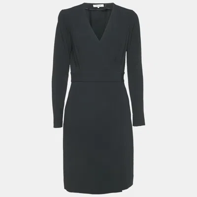 Pre-owned Diane Von Furstenberg Black Crepe Long Sleeve Wrap Dress M
