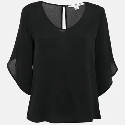 Pre-owned Diane Von Furstenberg Black Crepe Round Neck Top M