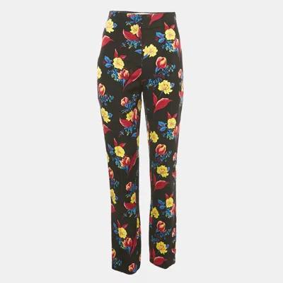 Pre-owned Diane Von Furstenberg Black Floral Print Crepe Trousers S