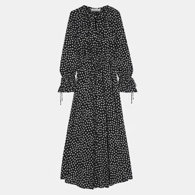 Pre-owned Diane Von Furstenberg Black Floral Print Viscose Maxi Dress L