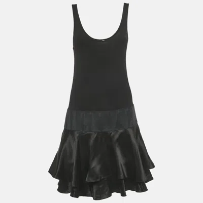 Pre-owned Diane Von Furstenberg Black Knit And Satin Layered Sleeveless Short Dress S