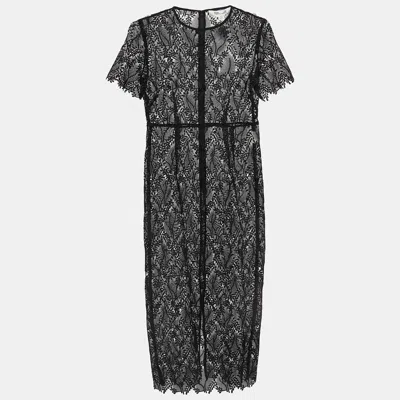 Pre-owned Diane Von Furstenberg Black Lace Tailored Overlay Midi Dress M