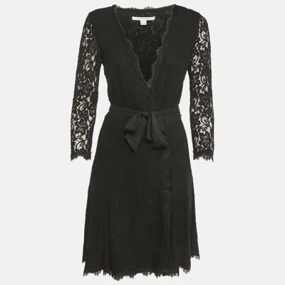 Pre-owned Diane Von Furstenberg Black Lace Wrap Around Mini Dress M