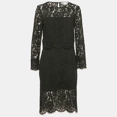 Pre-owned Diane Von Furstenberg Black Lace Yeva Top And Skirt Set L