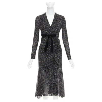 Pre-owned Diane Von Furstenberg Black Multicolour Polka Dot Bow Wrap Dress S