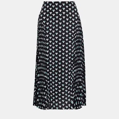 Pre-owned Diane Von Furstenberg Black Printed Crepe Midi Skirts Us 8