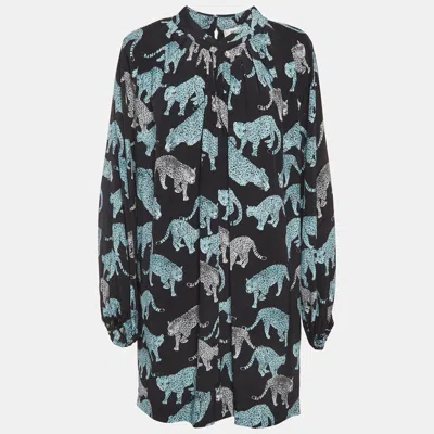 Pre-owned Diane Von Furstenberg Black Printed Crepe Mini Dress L