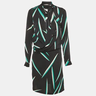 Pre-owned Diane Von Furstenberg Black Printed Crepe Mini Dress S