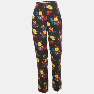 Pre-owned Diane Von Furstenberg Black Printed Crepe Trousers M