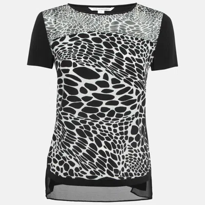 Pre-owned Diane Von Furstenberg Black Printed Silk Becky Top S