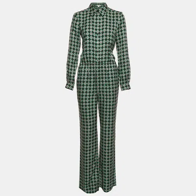 Pre-owned Diane Von Furstenberg Black Printed Silk Flared Jumpsuit S