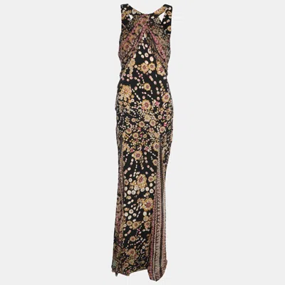 Pre-owned Diane Von Furstenberg Black Printed Silk Halter Neck Dress S