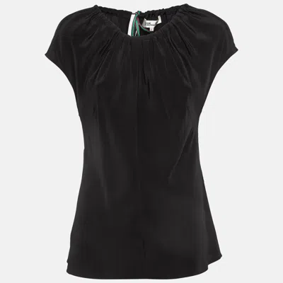 Pre-owned Diane Von Furstenberg Black Silk Tie-up Detail Top S