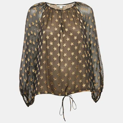 Pre-owned Diane Von Furstenberg Black Star Jacquard Silk Blouse S