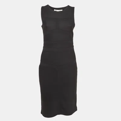 Pre-owned Diane Von Furstenberg Black Wool Applique Crepe Midi Dress M