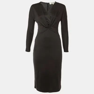 Pre-owned Diane Von Furstenberg Black Wool Blend Knot Detail Midi Dress Xs