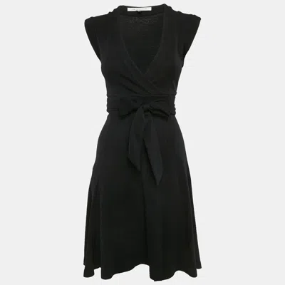 Pre-owned Diane Von Furstenberg Black Wool Knit Wrap Dress S