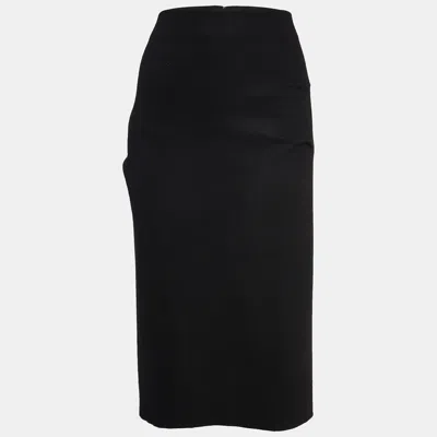Pre-owned Diane Von Furstenberg Black Wool Pleated Detail Pencil Skirt L
