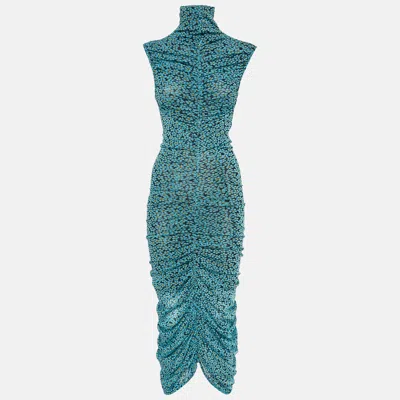 Pre-owned Black/blue Floral Print Jersey Ruched Midi Dress Xs from The Luxury Closet