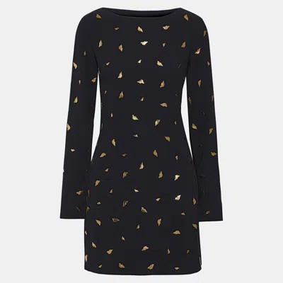 Pre-owned Diane Von Furstenberg Black/gold Lips Mini Dress M (us 6)