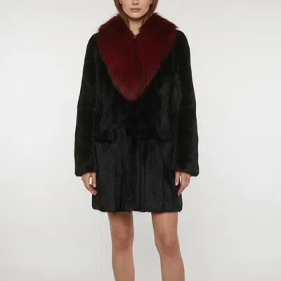 Pre-owned Diane Von Furstenberg Black/red Fur Mid Length Coat M